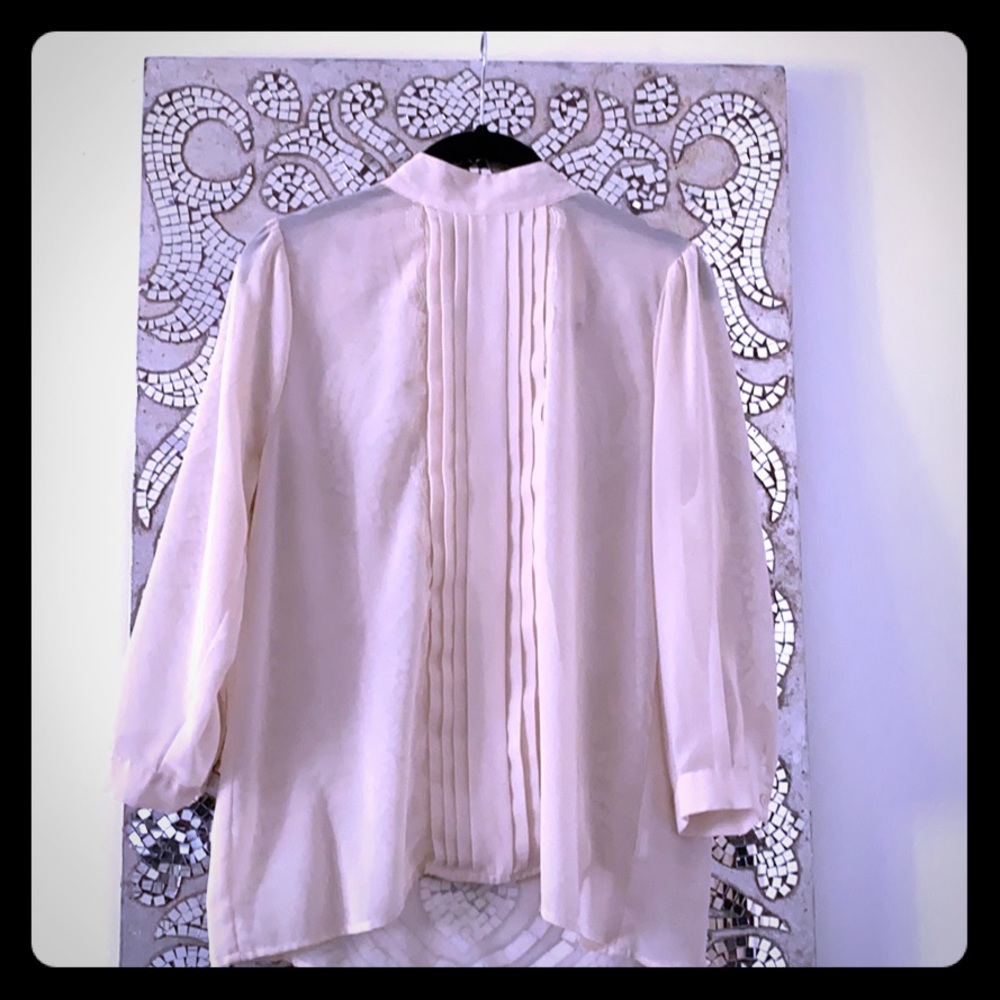 Sheer, Cream Mock Neck with Lace blouse